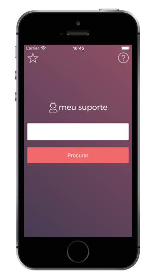 Tela inicial do aplicativo Meu Suporte para iOS